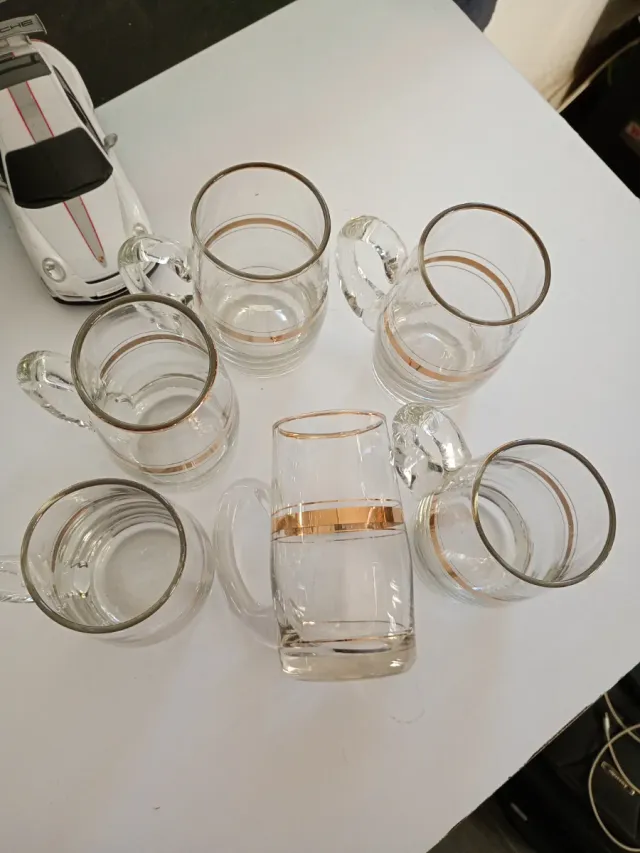 6 jarras cristal vintage bandas doradas