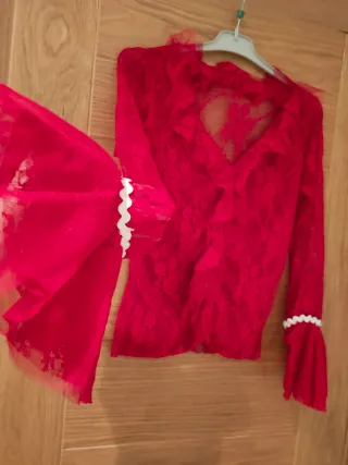 Camisa Flamenca Encaje Rojo