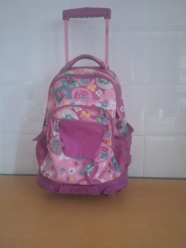 Mochila Totto floral rosa con ruedas