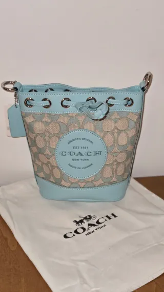 Mala Coach Bucket Bege e Azul