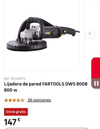 Lijadora Pared FarTools DWS 800 + Manguera
