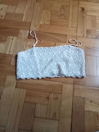 Top Zara Blanco Encaje Talla Única