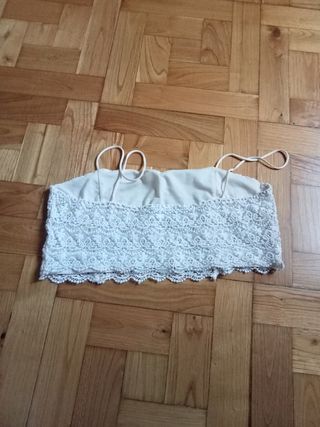 Top Zara Blanco Encaje Talla Única