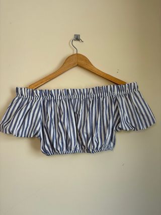 Top Hombros Descubiertos Rayas Azul Blanco