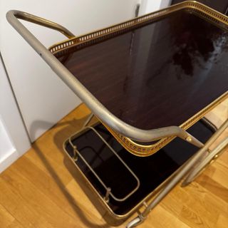 Carrito bar Mid Century dorado y negro