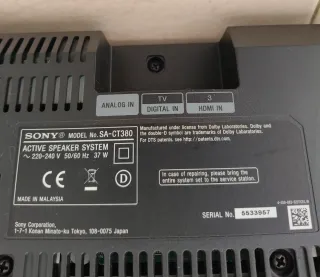 Barra de Sonido Sony SA-CT380 Negra