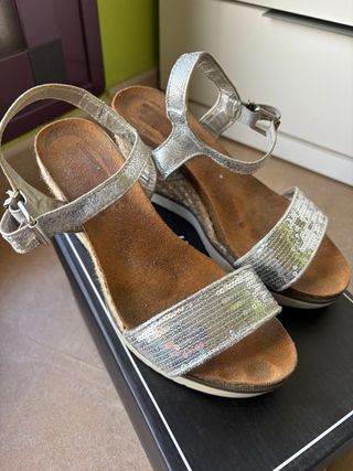 Sandalias Plataforma Plateadas Talla 37