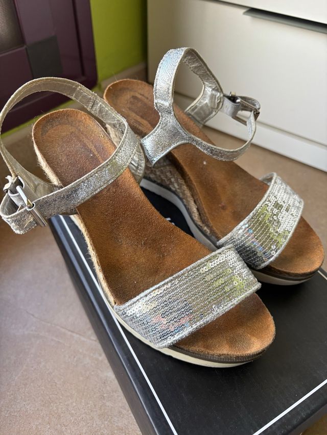 Sandalias Plataforma Plateadas Talla 37