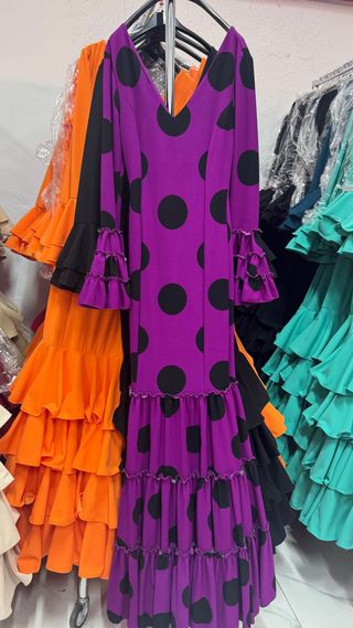 Vestido Flamenca Morado Lunares Negros Talla S