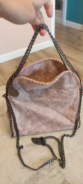 Bolso bandolera cadenas rosa y plata