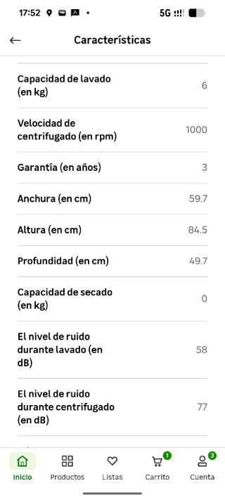 Lavadora Bellavita W612D S701T Inox 6Kg