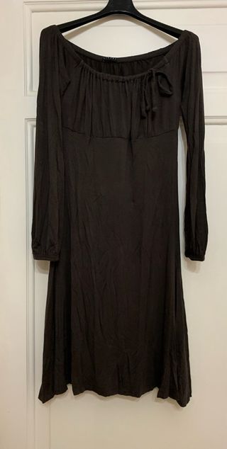 Abito Sisley marrone scuro scollatura arriccciata