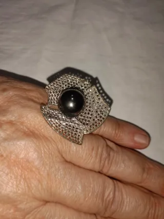 Anillo Plata Perla Negra