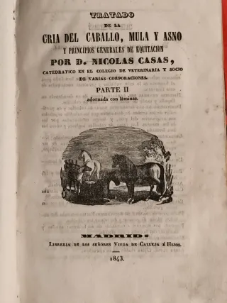 LIBRO ANTIGUO CRIA DEL CABALLO MULA, ASNO AÑO 1843