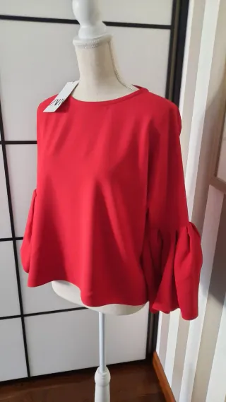 Blusa Zara Roja Manga Campana