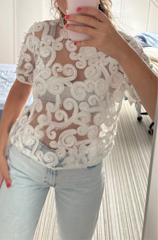 Top blanco encaje talla L