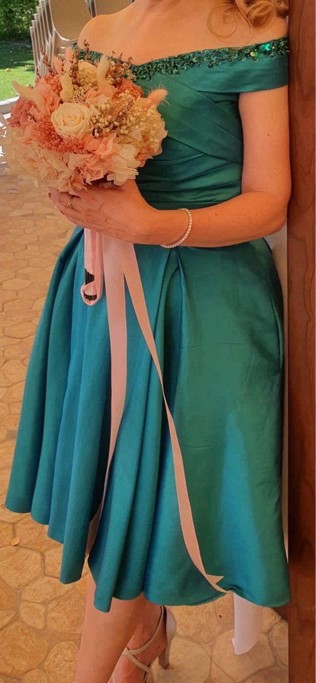 Vestido de cóctel verde azulado