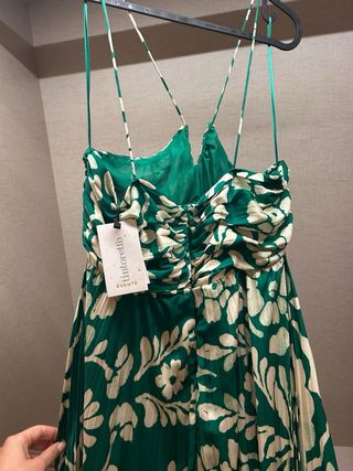 Vestido largo Tintoretto verde y beige