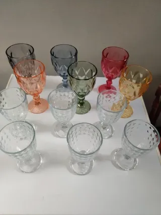 Set 12 Calici Vetro Colorati e Trasparenti