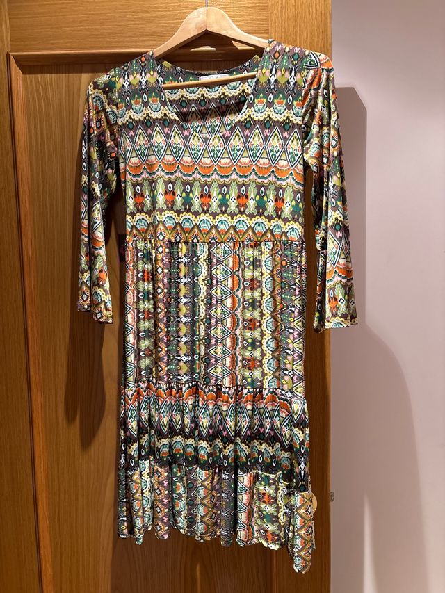 Vestido estampado étnico manga larga