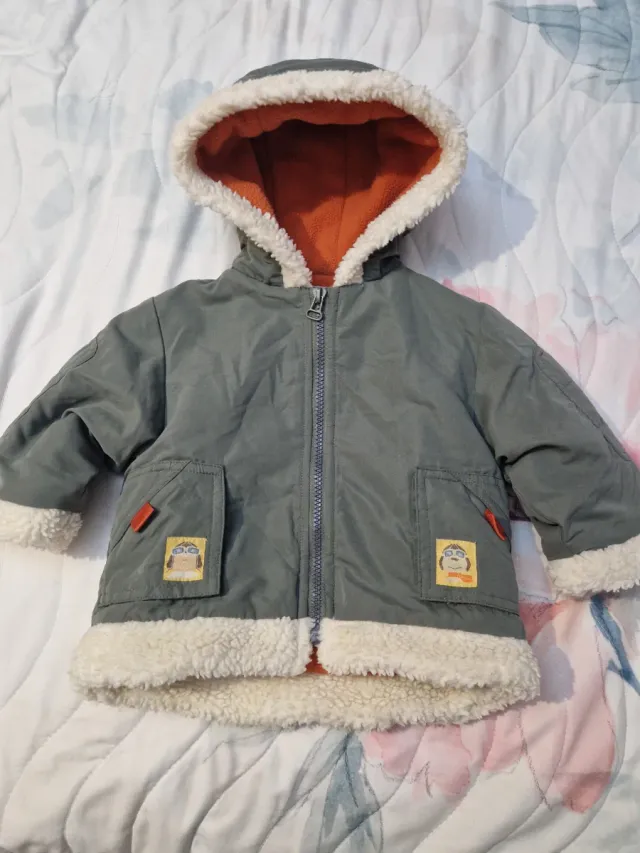 Abrigo niño 6 meses gris forro naranja