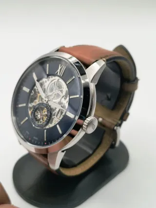 Reloj Fossil Automático Esqueleto Azul Marrón