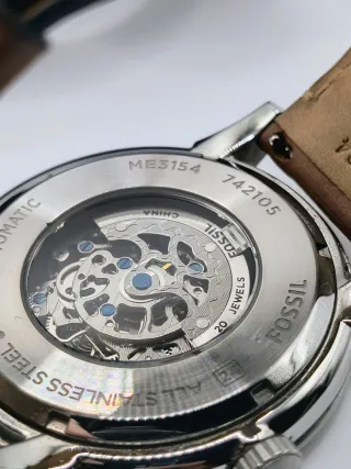 Reloj Fossil Automático Esqueleto Azul Marrón