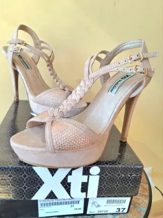Sandalias Xti Tacon Fino Beige Talla 37