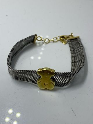 Pulsera Tous Oso Dorado y Malla Plateada