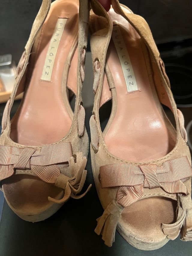 Pura Lopez Sandalias Tacón Plataforma Ante Beige T