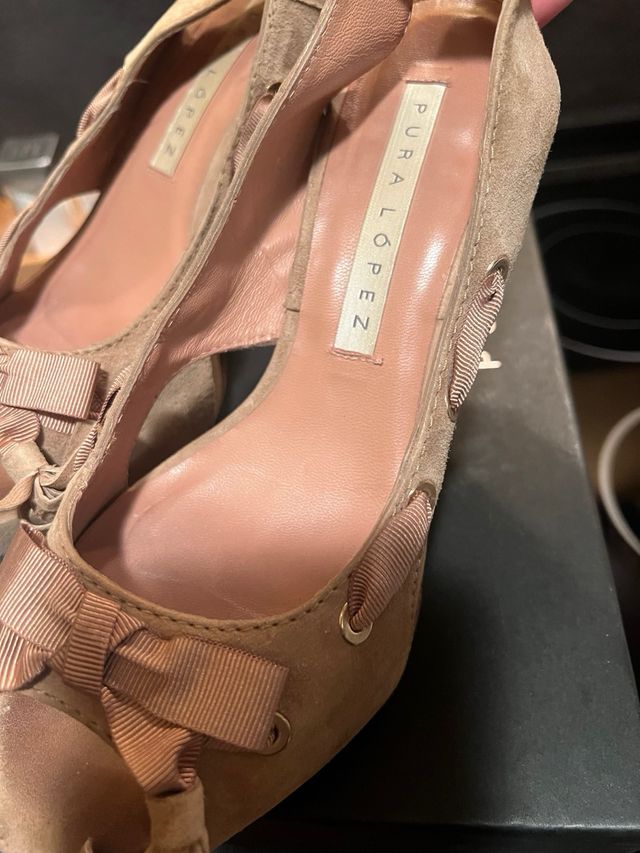 Pura Lopez Sandalias Tacón Plataforma Ante Beige T