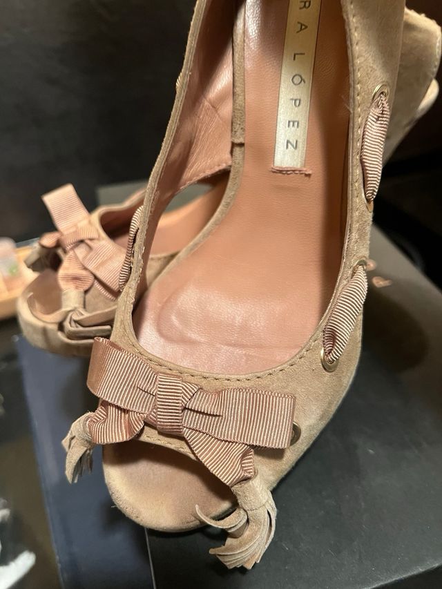 Pura Lopez Sandalias Tacón Plataforma Ante Beige T