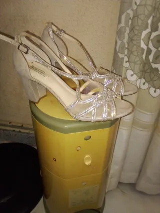 Zapatos de baile tacón beige/plata