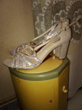 Zapatos de baile tacón beige/plata