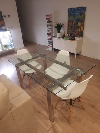 Mesa moderna cristal y acero 140x90