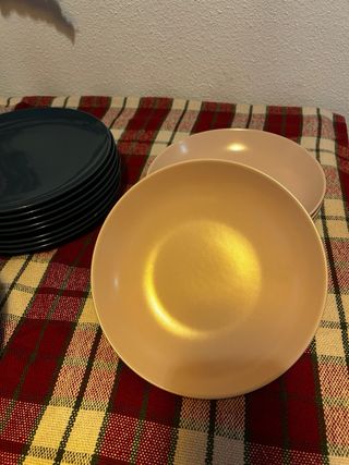 Vajilla porcelana azul y rosa palo