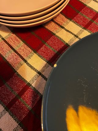 Vajilla porcelana azul y rosa palo