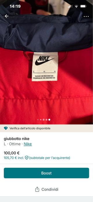 Giubbotto Nike rosso e blu taglia L