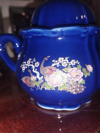 Juego de café completo color azul con flores