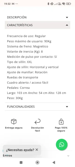 Bicicleta Estática BH Artic sin uso