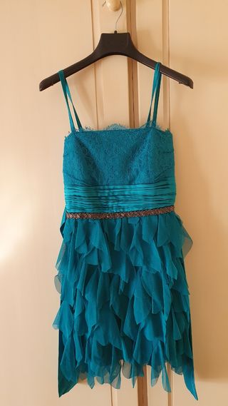 Vestido de fiesta verde azulado