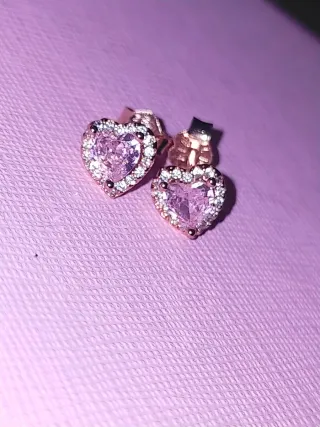 Pendientes Corazón Oro Rosa y Circonitas pandora