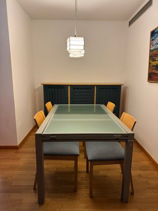 Mesa comedor extensible cristal y metal