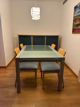 Mesa comedor extensible cristal y metal