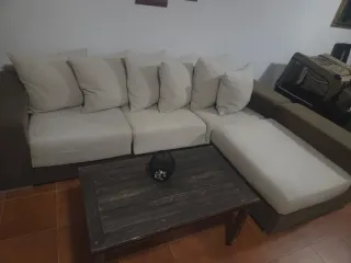 Sofá modular beige y marrón