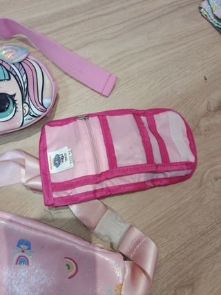 Lote riñoneras y cartera infantil rosa