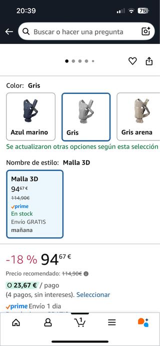 Mochila Portabebés BabyBjorn Gris