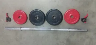 Barra de gimnasio con discos y cierres