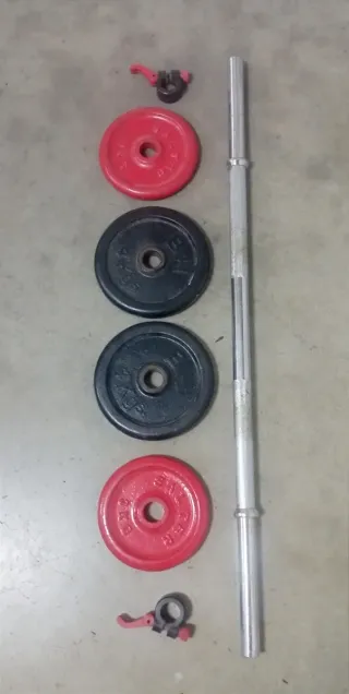 Barra de gimnasio con discos y cierres