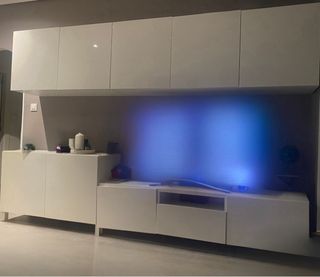 Mueble de salón modular Ikea blanco.